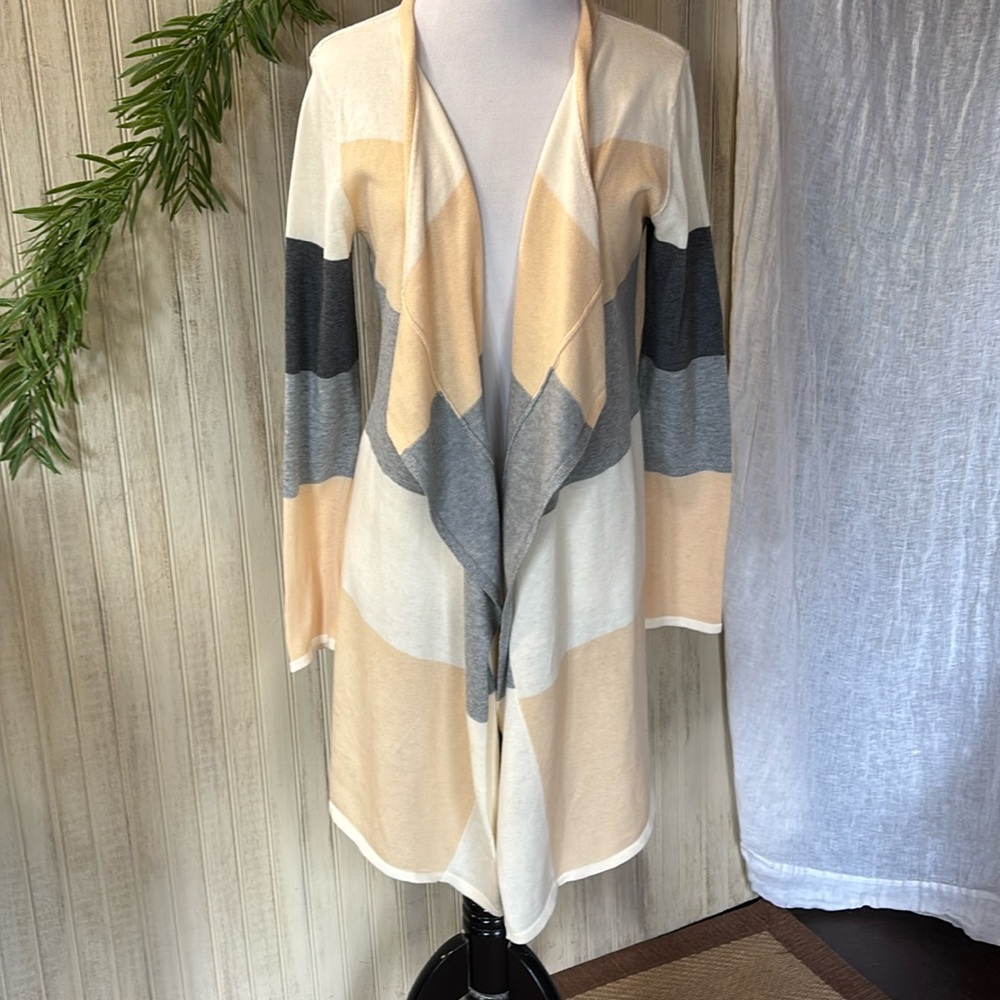 Long 100% Cotton Cardigan Sweater, βCβ Waterfall Front, Small, NWOT